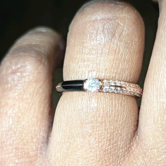 Women's 925 Sterling Silver Pavé BlackGolden Dual Cubic Zirconia Dainty Ring Sz6 - Picture 13 of 17